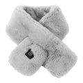 Gray faux fur USB heated scarf with power button