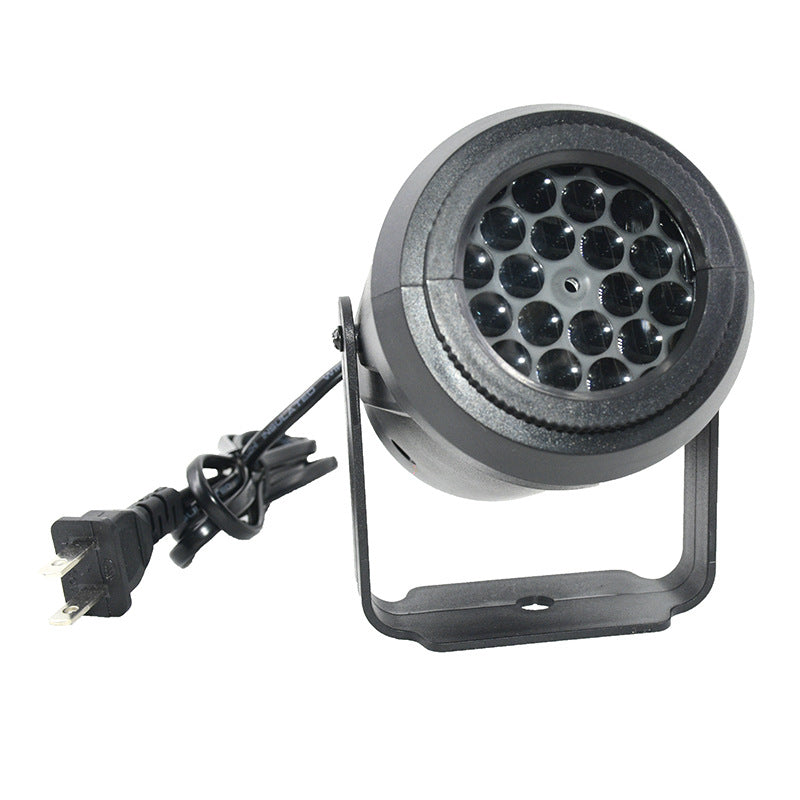 Front view of the snowflake projector lens with adjustable stand and plug